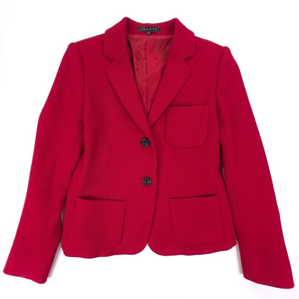 THEORY Wool Blazer Nillian Valleius Red Tailored Old Money Academia Quiet Luxury